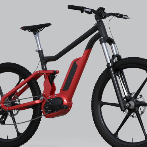 En svart och röd el-cykel.